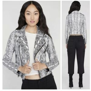 Alice + Olivia Cody Snakeskin Print Leather Moto Jacket Size XS